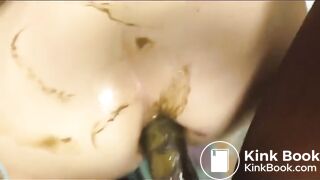 White slut shits on black dick