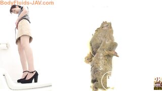 Japanese girl dropping one off in public toilet