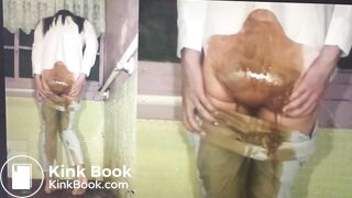 Asian girl messy diarrhea in White Pants_a