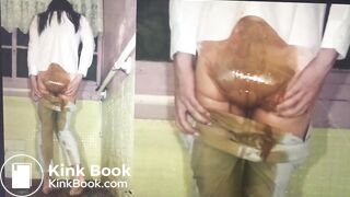 Asian girl messy diarrhea in White Pants_a