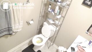 White girl poops on toilet