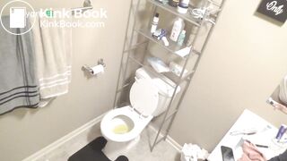 White girl poops on toilet