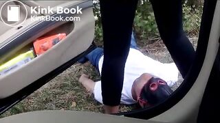 German babe uses human toilet on the side of the road