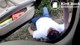 German babe uses human toilet on the side of the road