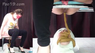 Good toilet slave for three girls.