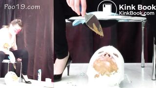 Good toilet slave for three girls.