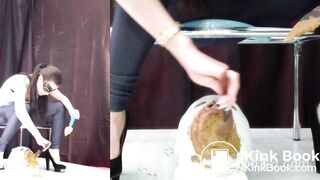 Good toilet slave for three girls.