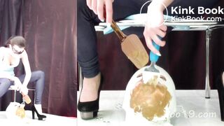 Good toilet slave for three girls.