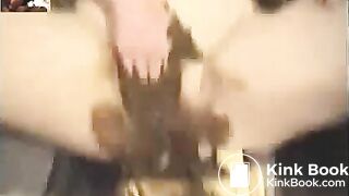 She shits out anal dildo then stuffs her pussy