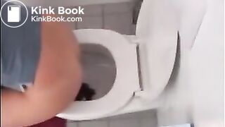 Sexy blonde girl shitting in the toilet