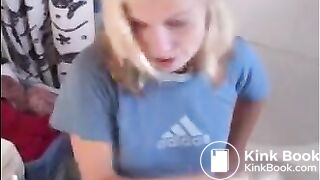 Sexy blonde girl shitting in the toilet