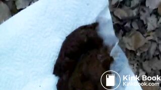 Milf poops a big pile in the woods