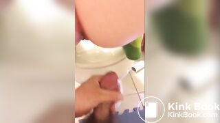 Piss, shit and cum on shit while pooping