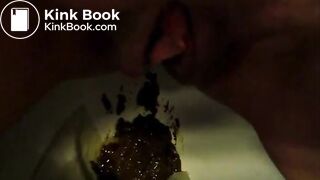 Woman shitting and pissing in the toilet