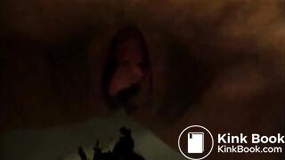 Woman shitting and pissing in the toilet