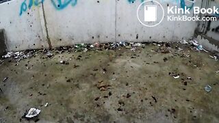 girl shits behind wall