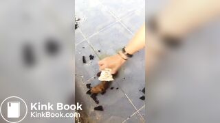 woman she pooping in an abandoned hotel