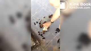 woman she pooping in an abandoned hotel