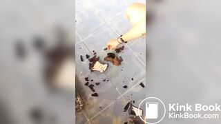 woman she pooping in an abandoned hotel