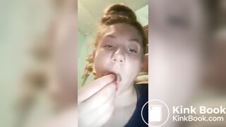 Scat girl licks shit