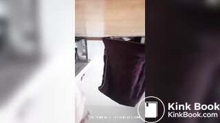 Japanese wearing black lingerie before pooping