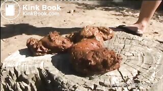 Girl takes a shit outside