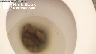 Beautiful girl poops on the toilet.