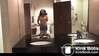 Milf pooping a load in the toilet for us