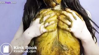 Blue Bra filled with shit rubbed in hair