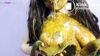 Blue Bra filled with shit rubbed in hair