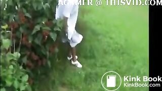 Elegant granny shitting outdoor in the wild