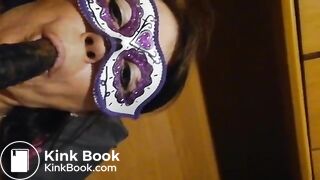 mature whore licks shitty dildo