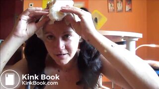 Woman shits diaper and plays with it