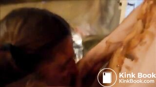 Slut covered in shit gets dirty anal