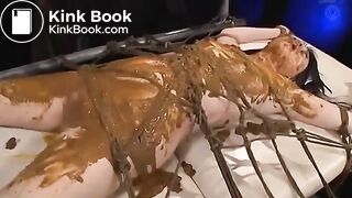 Smearing poop on a cute bondaged teen