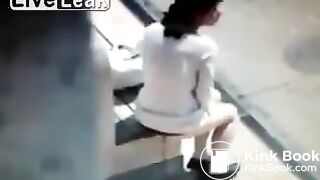 Dirty Girl Lifts Skirt and Shits at Bus Stop