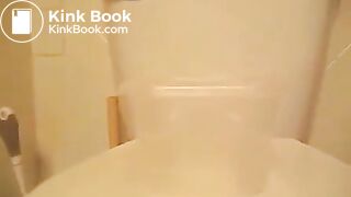 Huge load of creamy soft shit in a container