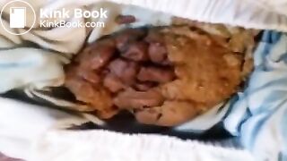 Blonde babe pooping in panty