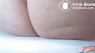 up close blonde pooping in the john