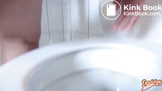 up close blonde pooping in the john