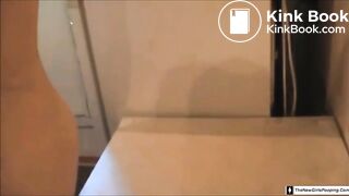 Young girl pooping on table