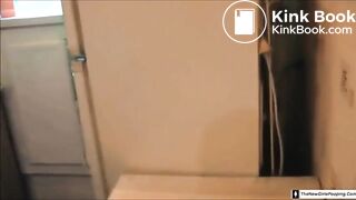 Young girl pooping on table