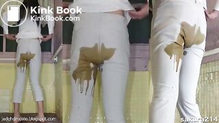 Asian girl messy diarrhea in White Pants