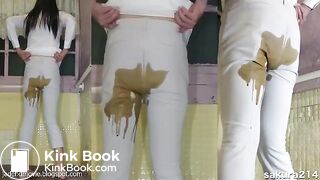 Asian girl messy diarrhea in White Pants