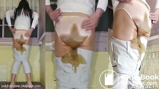 Asian girl messy diarrhea in White Pants