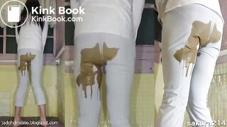 Asian girl messy diarrhea in White Pants
