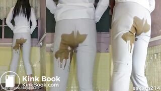 Asian girl messy diarrhea in White Pants