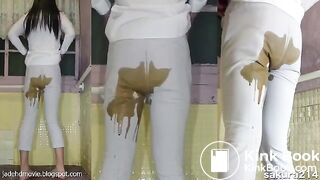 Asian girl messy diarrhea in White Pants