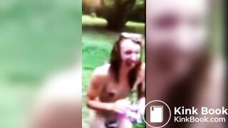 Scat and farts by naked young woman in public