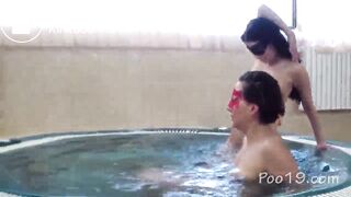 Two hot mistresses shitting on their slaves mouth